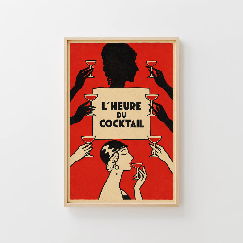 Vintage Art Deco Cocktail Print Poster, Red Bar Wall Art