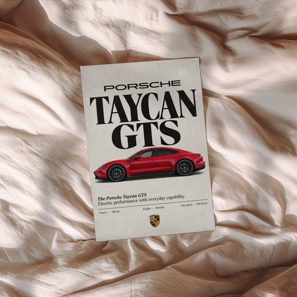 Vintage Porsche Taycan GTS Print, Car Poster, Wall Art