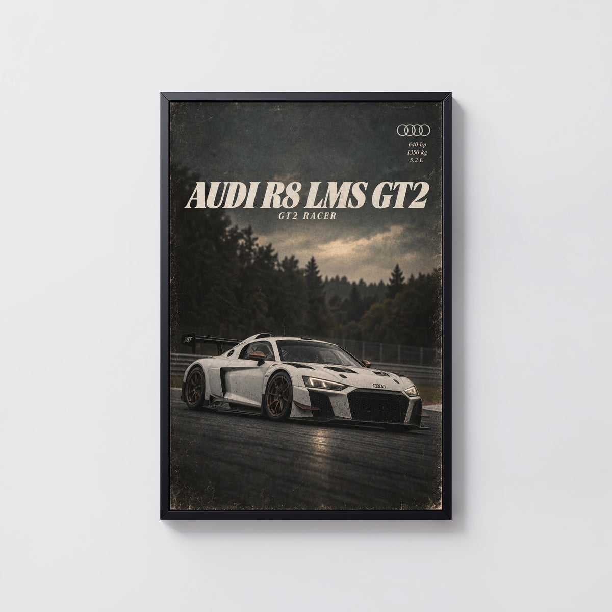 Vintage Audi R8 LMS GT2 Print, Racing Car Art
