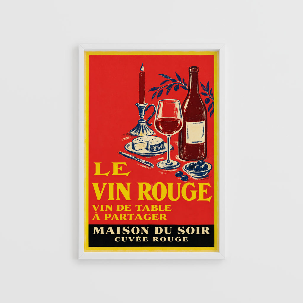 Vintage French Red Wine Print Poster, Kitchen Wall Art