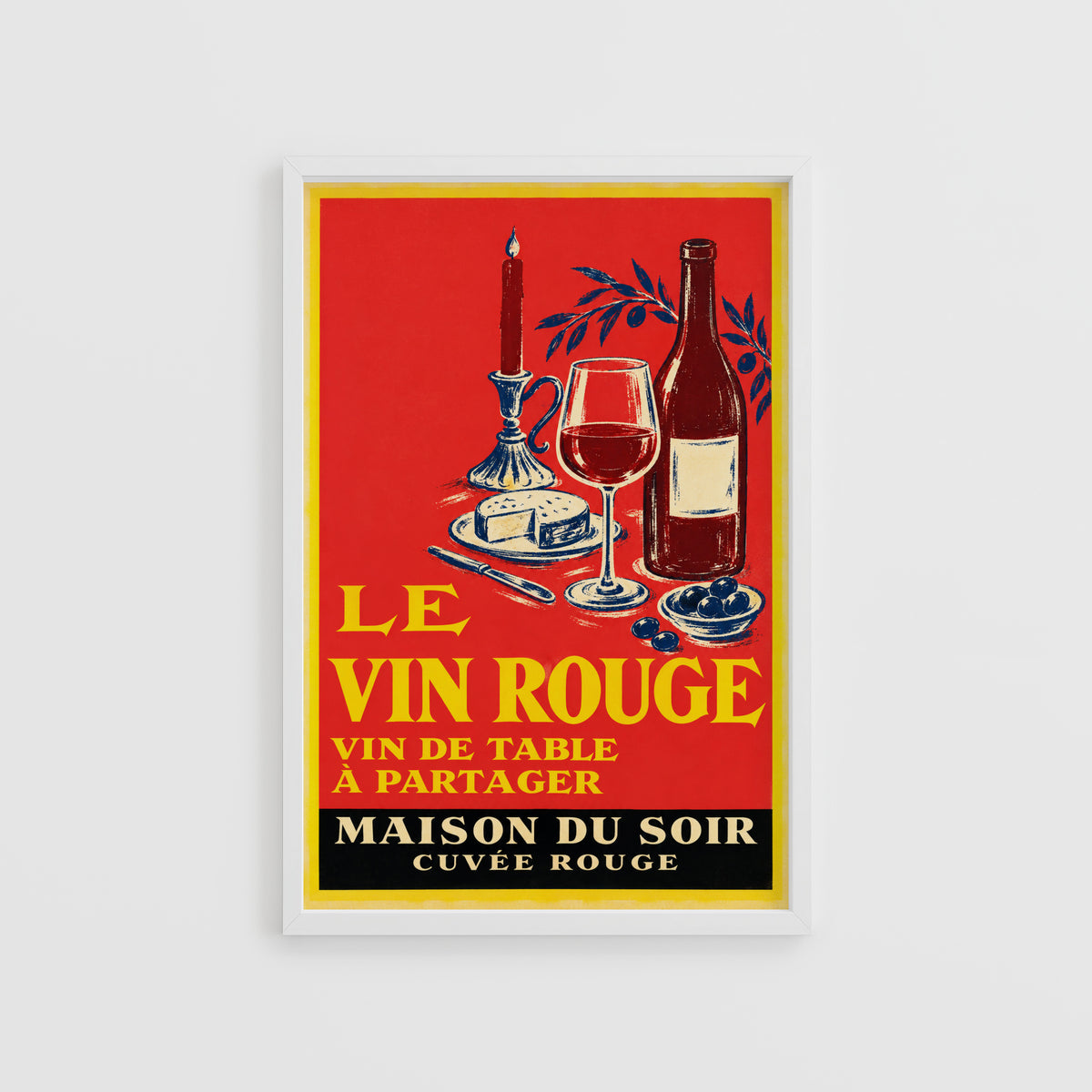 Vintage French Red Wine Print Poster, Kitchen Wall Art
