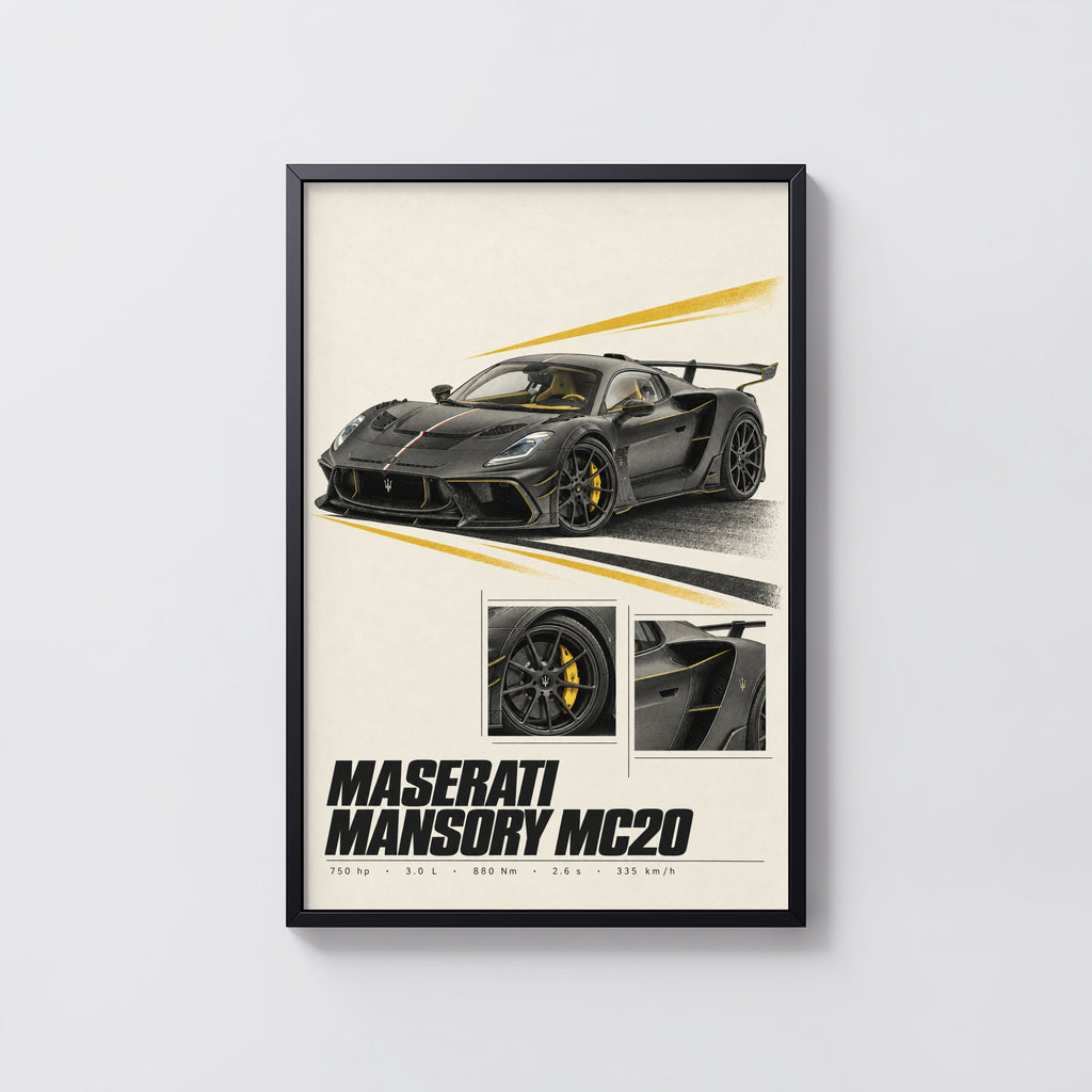 Vintage Print, Maserati Mansory MC20 Car Art