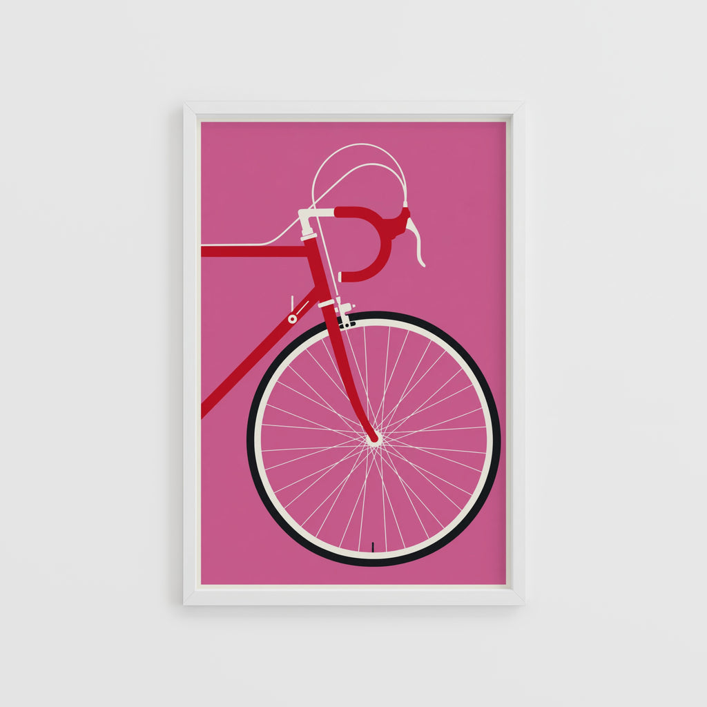 Vintage Road Bicycle Poster, Pink Cycling Wall Art Print