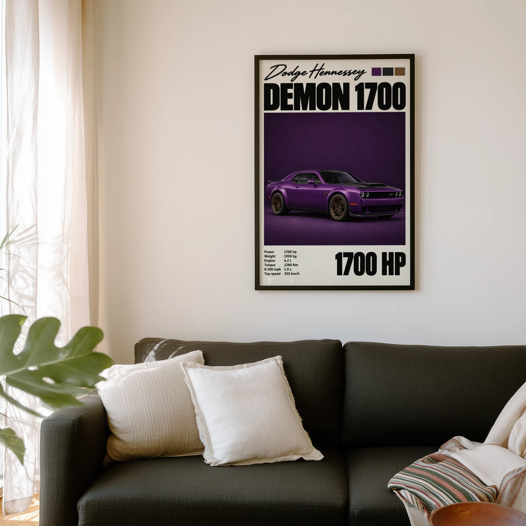 Vintage Dodge Demon Print, Purple Muscle Car Art
