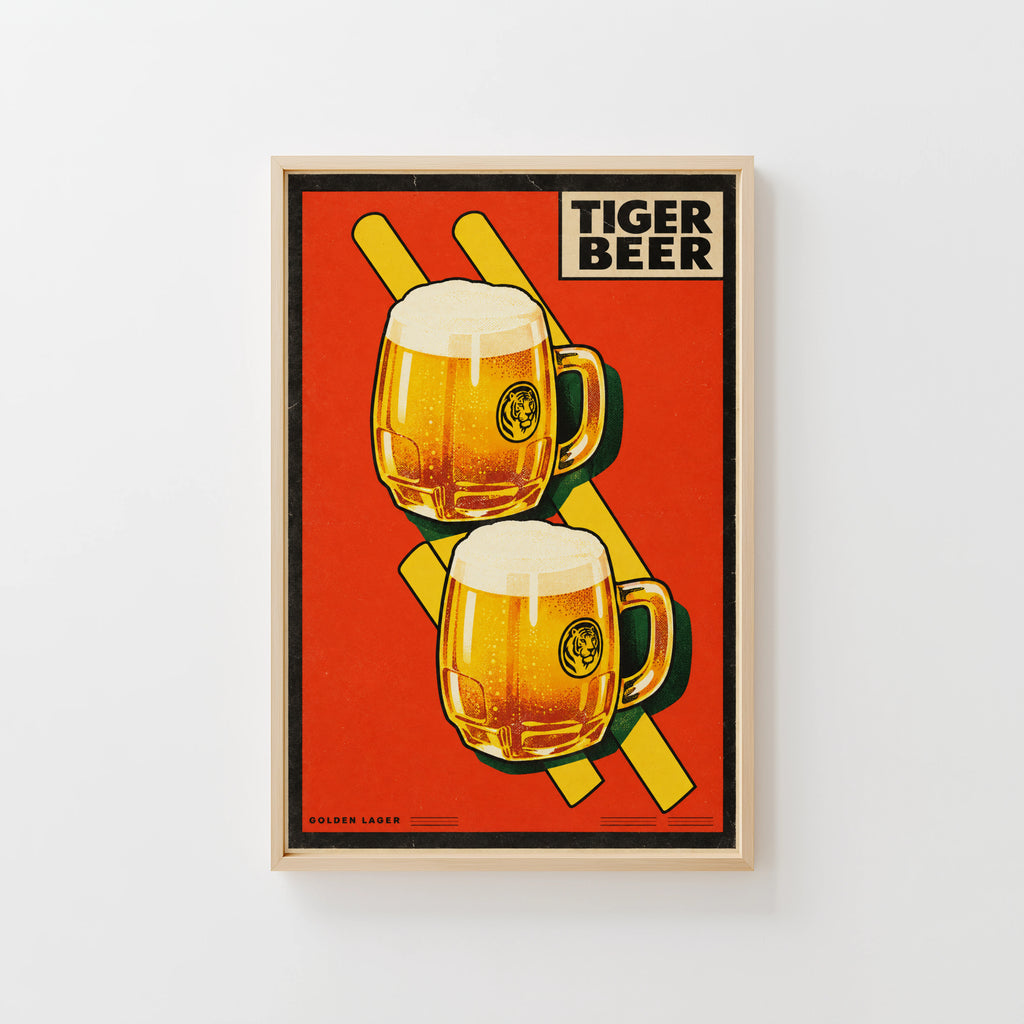 Vintage Tiger Beer Print, Golden Lager Poster, Pub Art