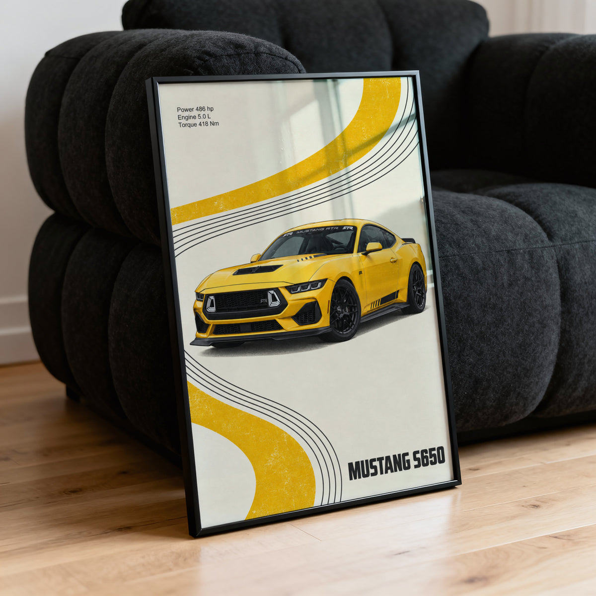 Vintage Mustang Print, Yellow Car Wall Art