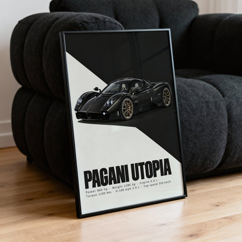 Vintage Pagani Utopia Print, Supercar Wall Art