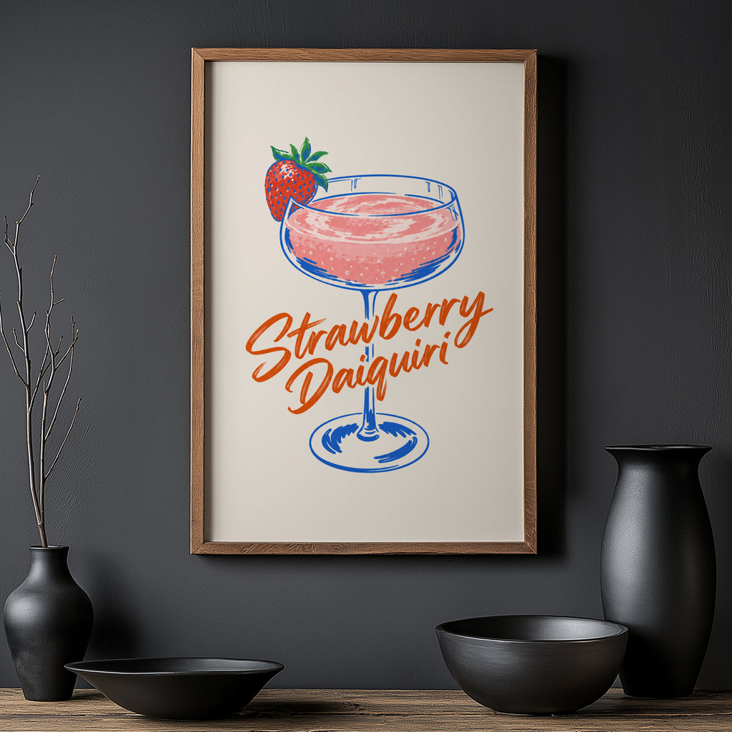 Vintage Strawberry Daiquiri Print Poster, Cocktail Wall Art