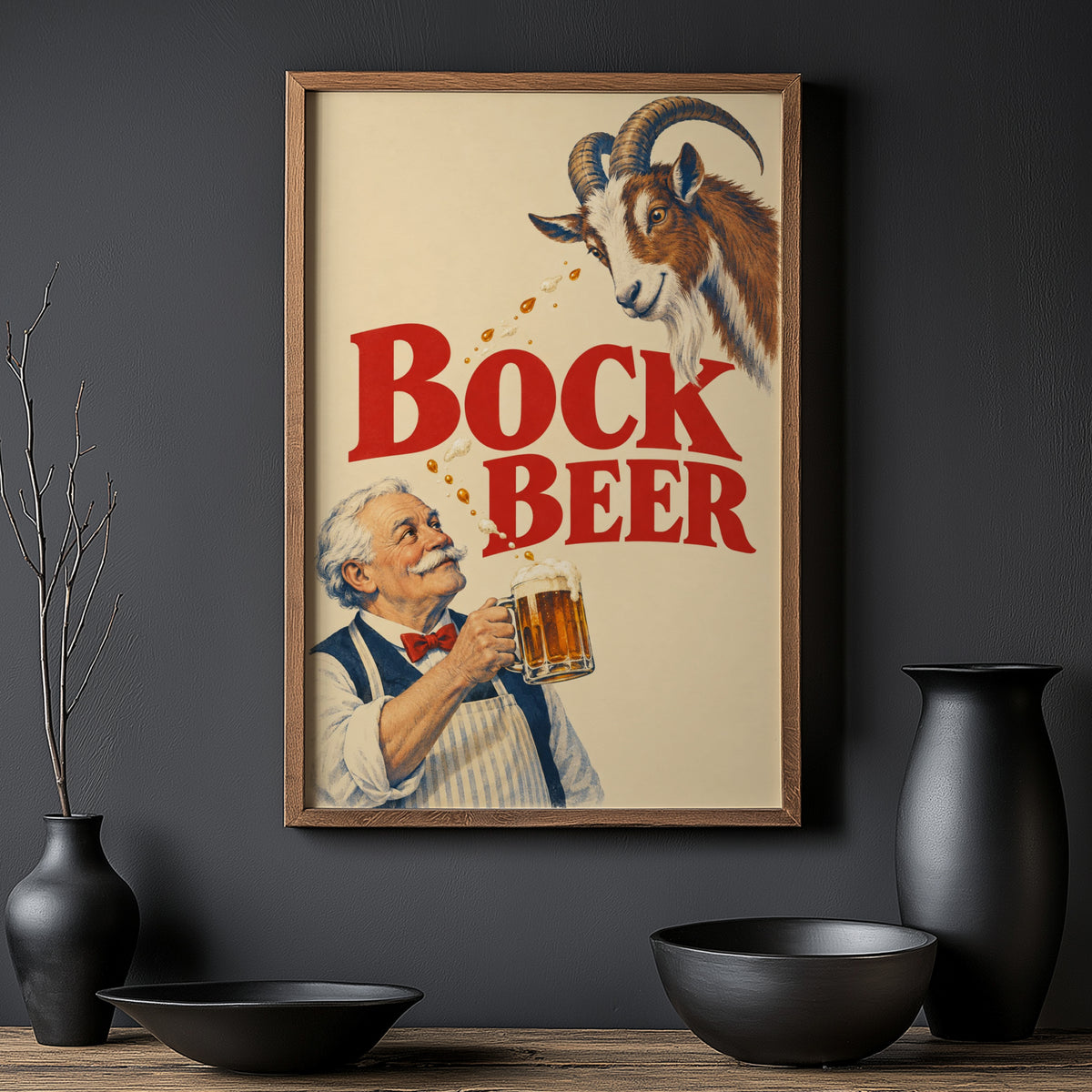 Vintage Bock Beer Print, Goat Poster, Pub Wall Art