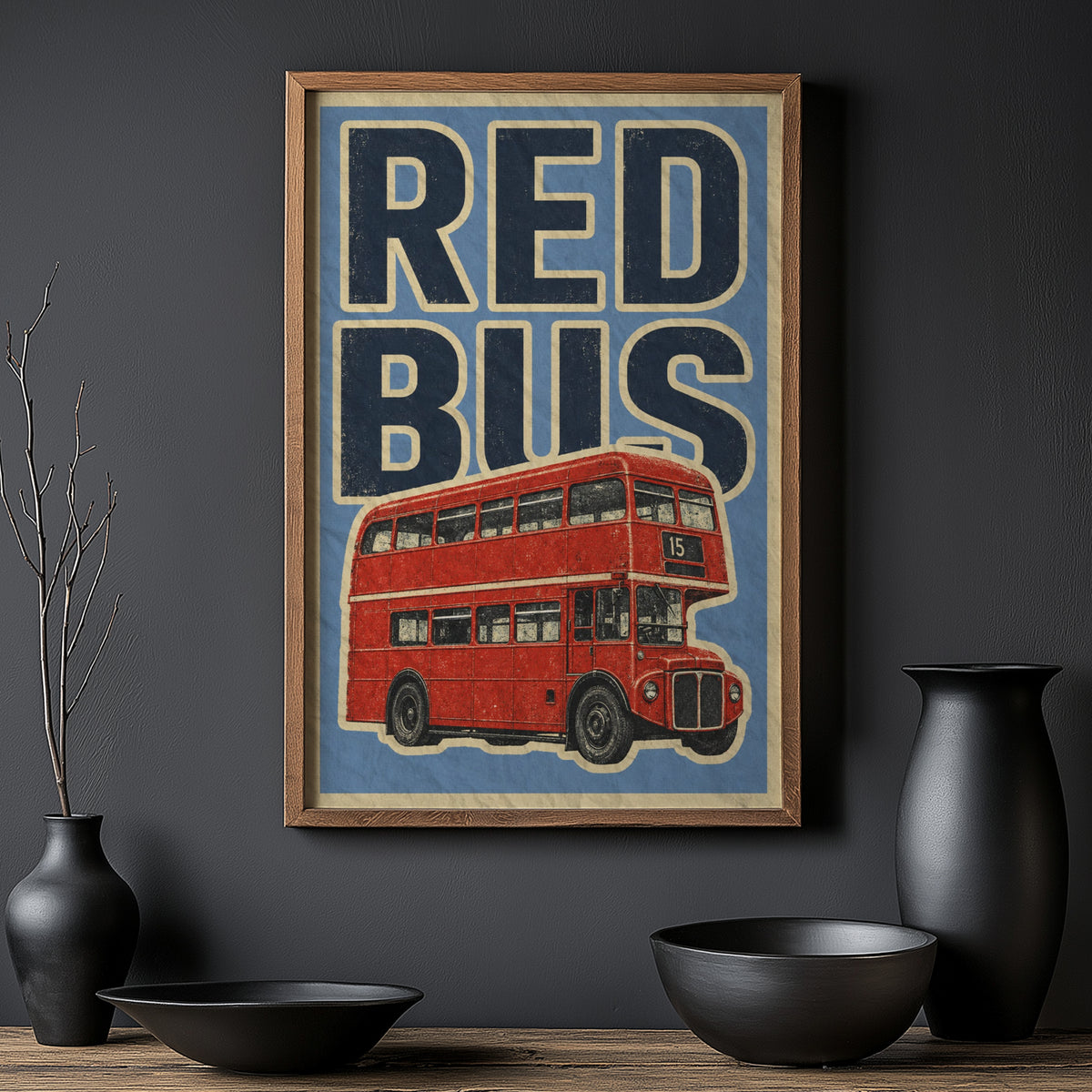Vintage London Red Bus Poster, Double Decker Wall Art Print