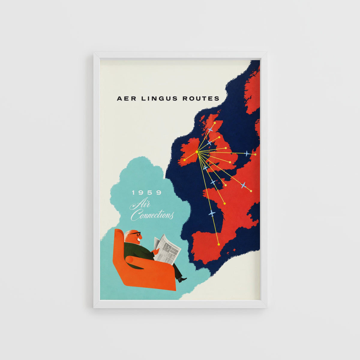 Vintage Aer Lingus Poster, Airline Map Wall Art Print