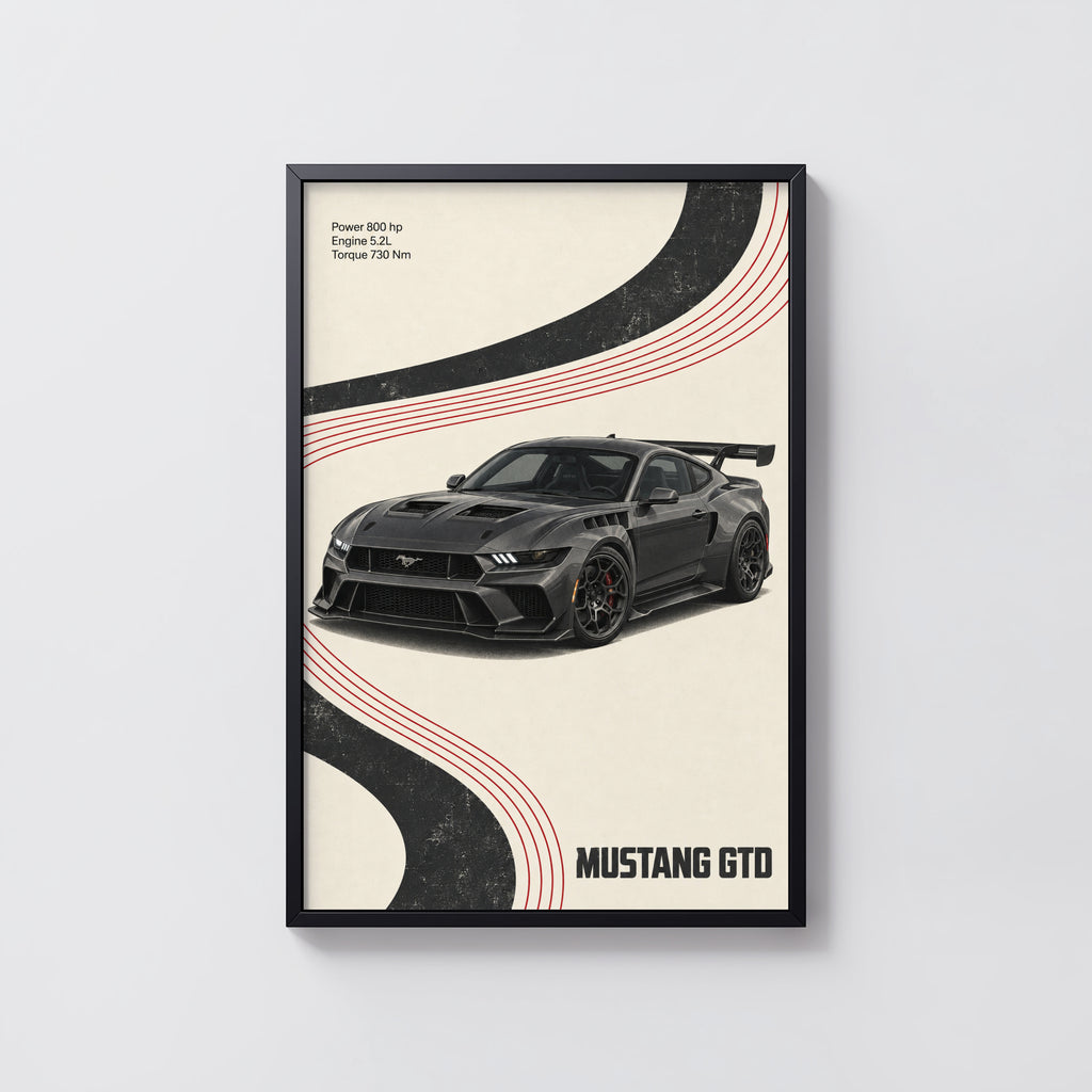 Vintage Mustang GTD Print, Car Wall Art