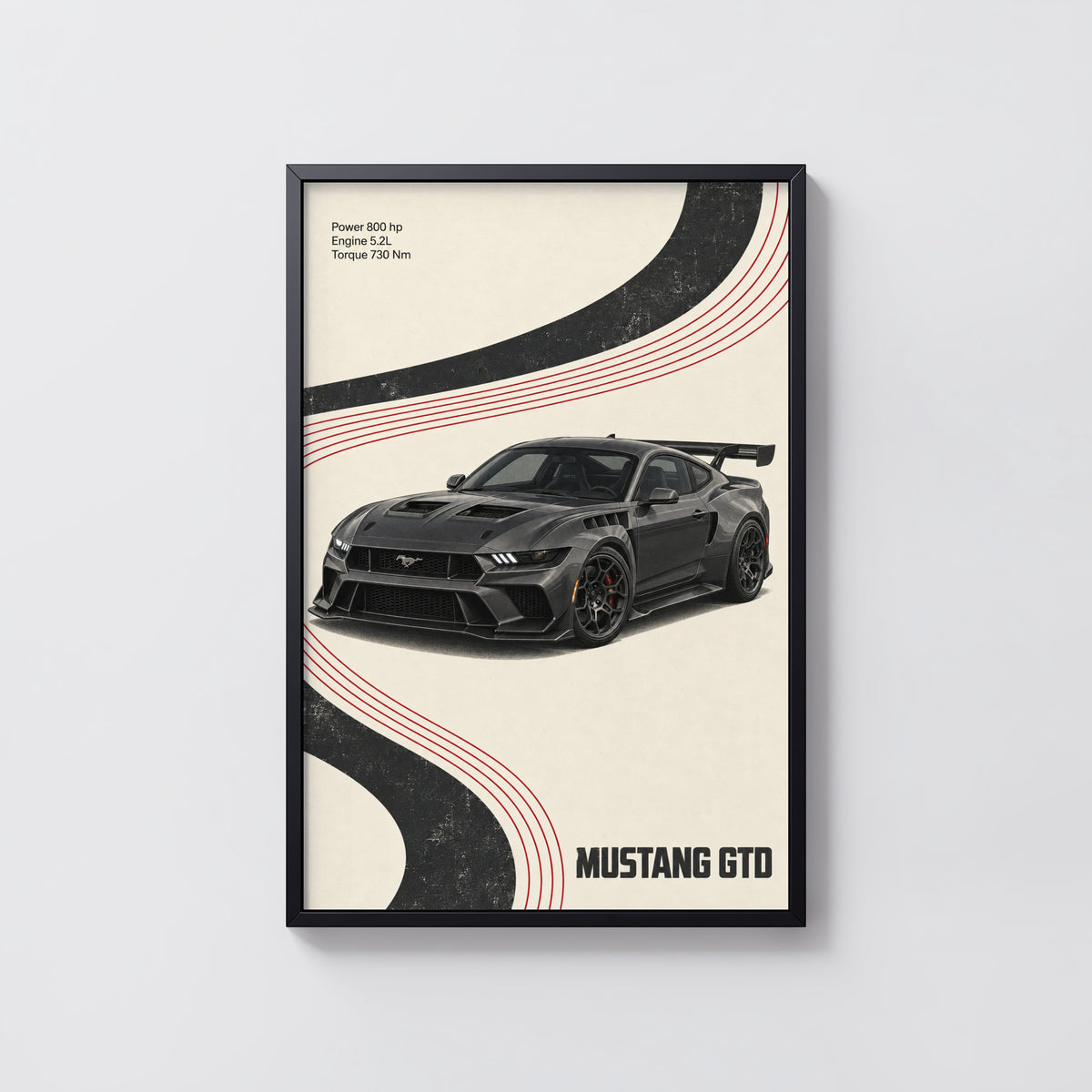 Vintage Mustang GTD Print, Car Wall Art