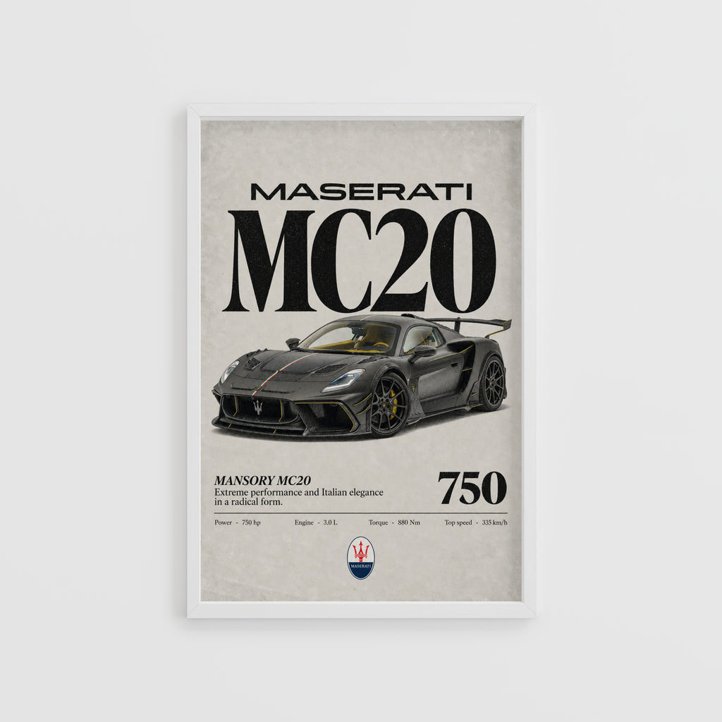 Vintage Maserati MC20 Print, Supercar Wall Art