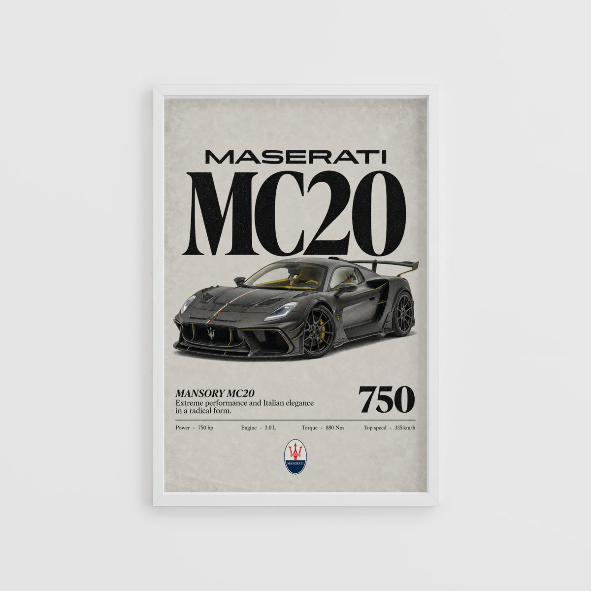 Vintage Maserati MC20 Print, Supercar Wall Art