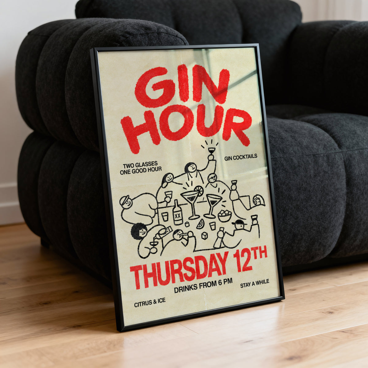 Vintage Gin Hour Print Poster, Cocktail Wall Art