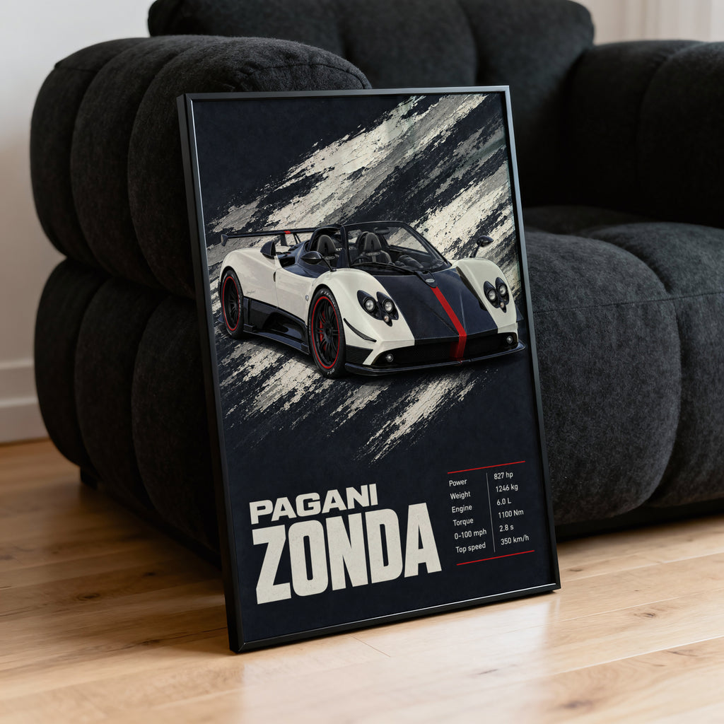 Vintage Pagani Zonda Print, Supercar Wall Art