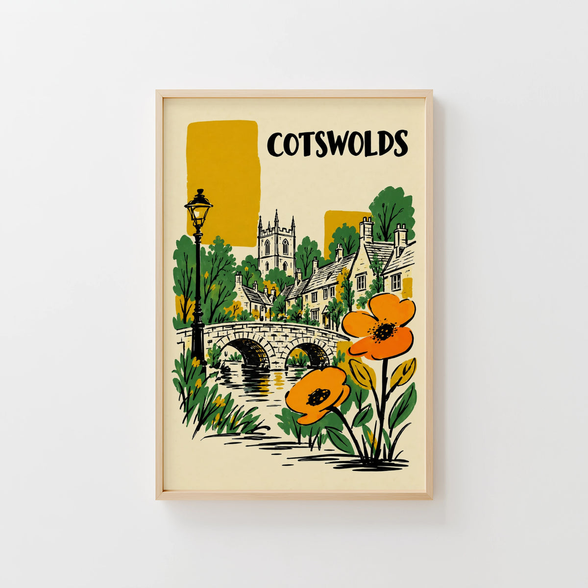 Vintage Cotswolds Poster, Village Wall Art, England Print