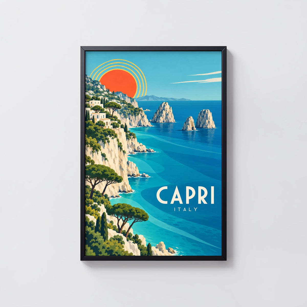 Vintage Capri Italy Poster, Mediterranean Coast Print