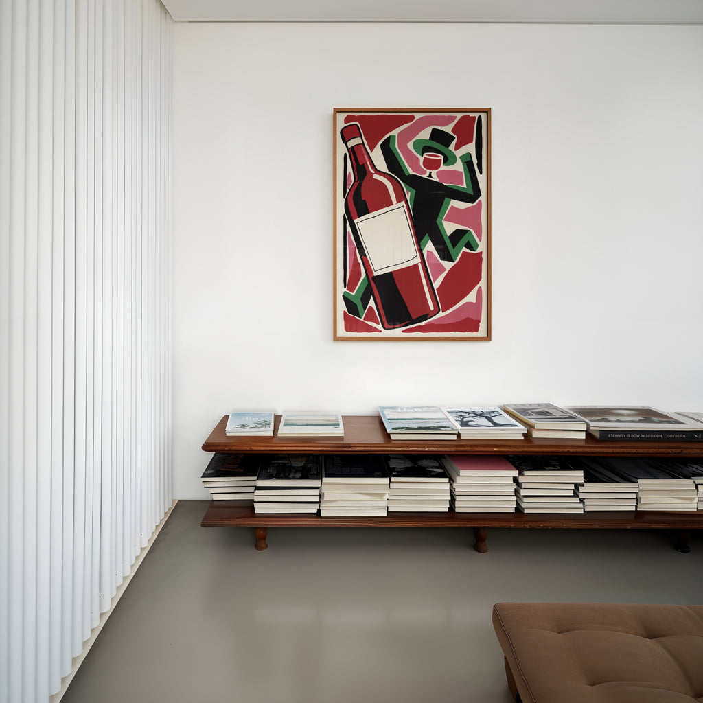 Vintage Wine Print Poster, Red Wine Bottle Wall Art