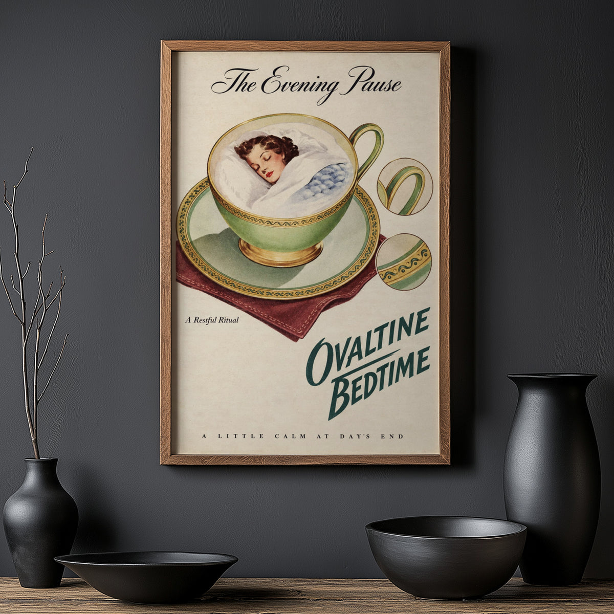 Vintage Sleeping Woman Teacup Poster, Retro Wall Art Print