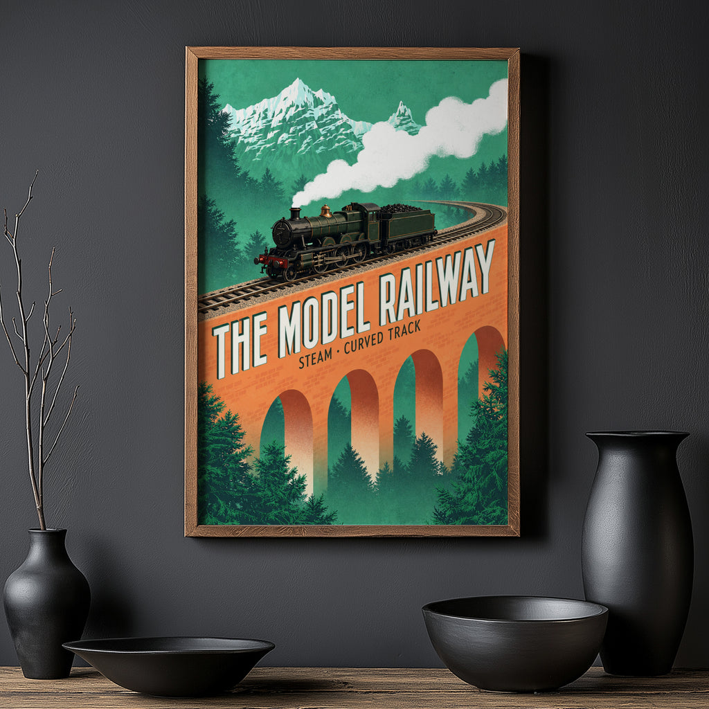Vintage Model Railway Print Poster, Steam Train Wall Art
