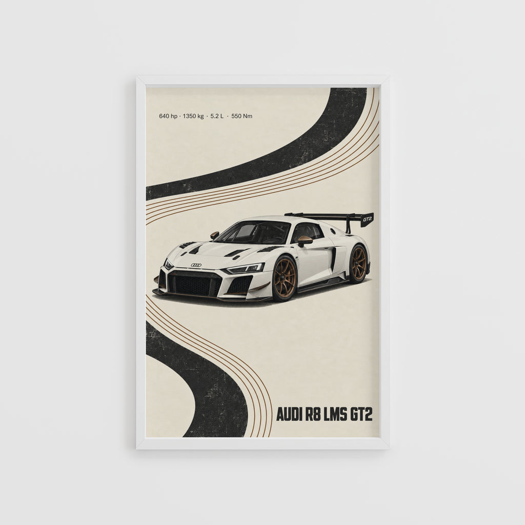 Vintage Audi R8 LMS GT2 Print, Racing Car Wall Art