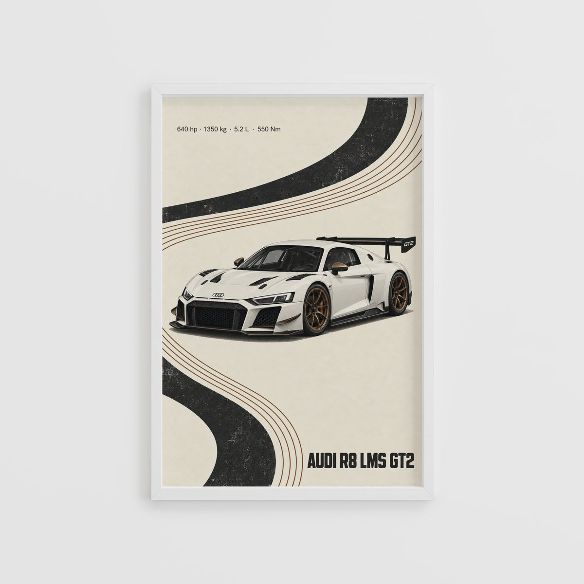 Vintage Audi R8 LMS GT2 Print, Racing Car Wall Art