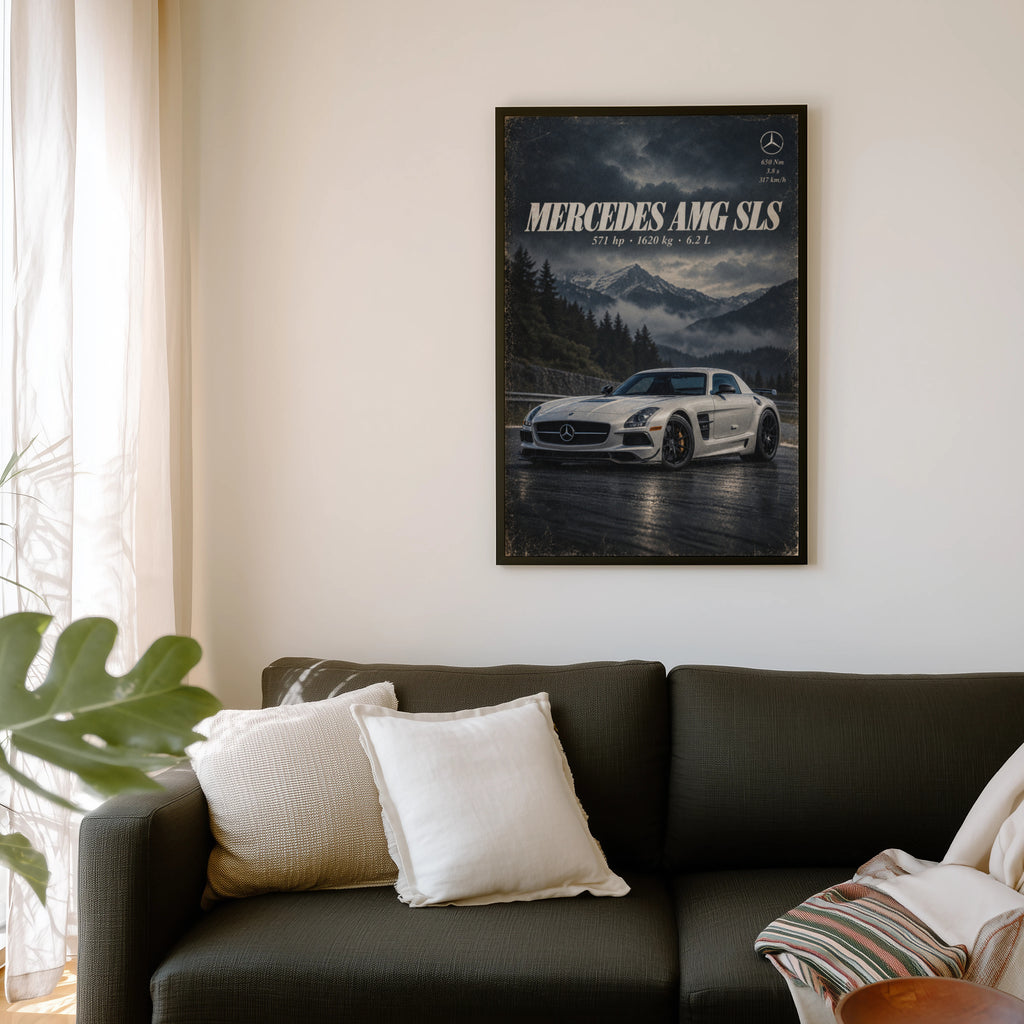 Vintage Mercedes AMG SLS Print, Car Poster, Wall Art