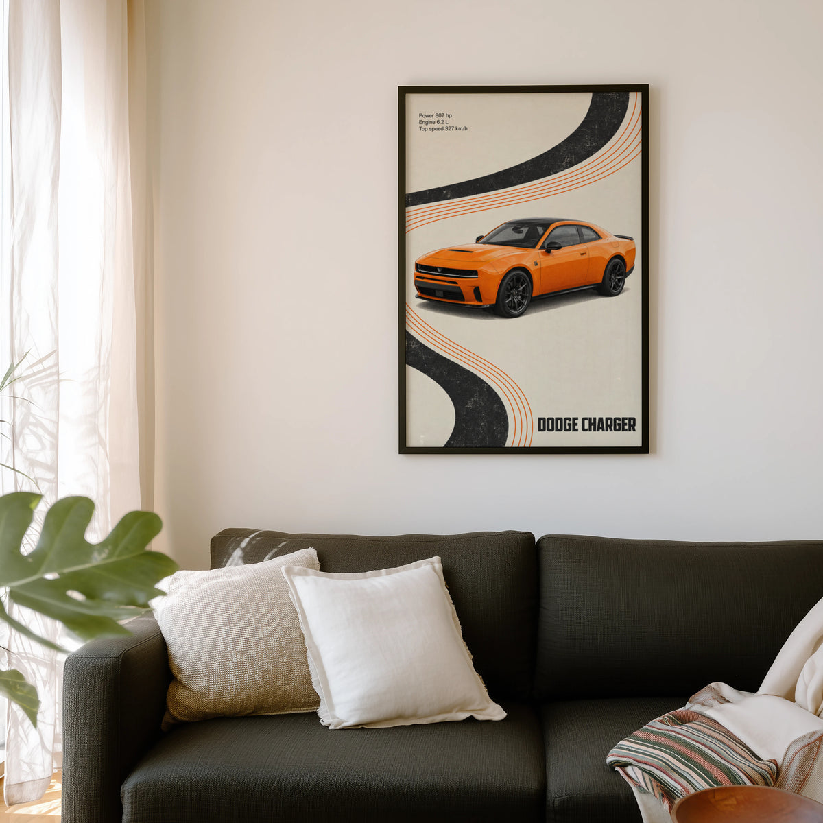 Vintage Dodge Charger Print, Muscle Car Wall Art