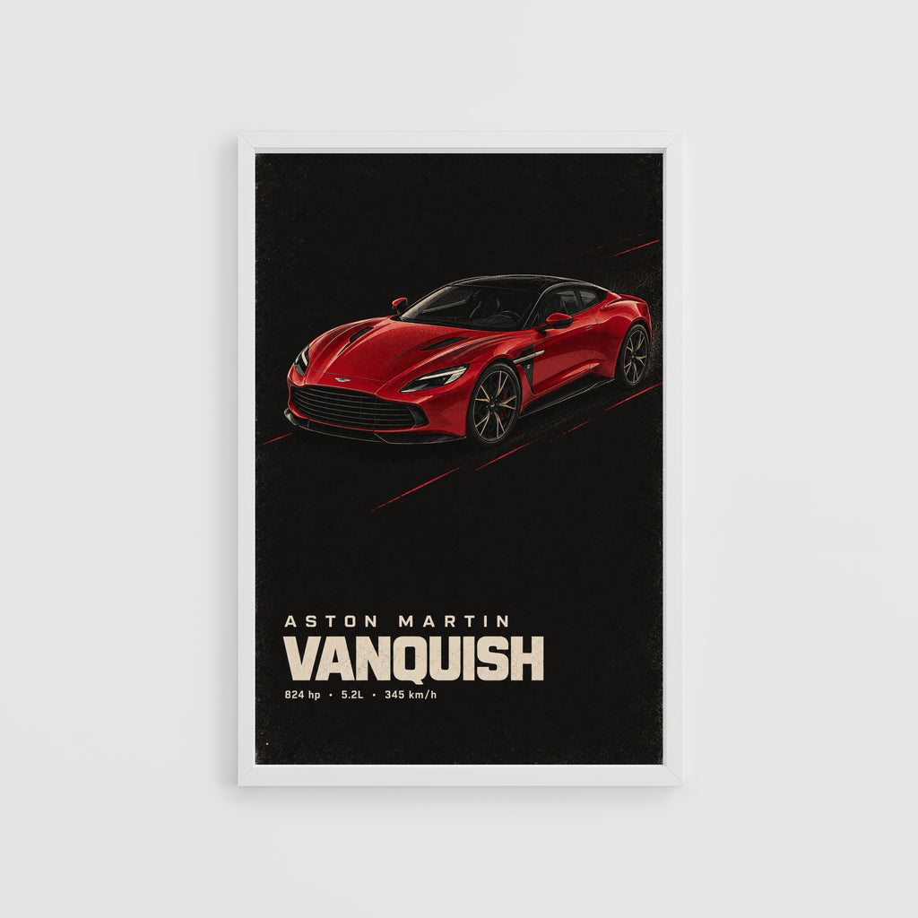 Vintage Aston Martin Vanquish Print, Red Car Art