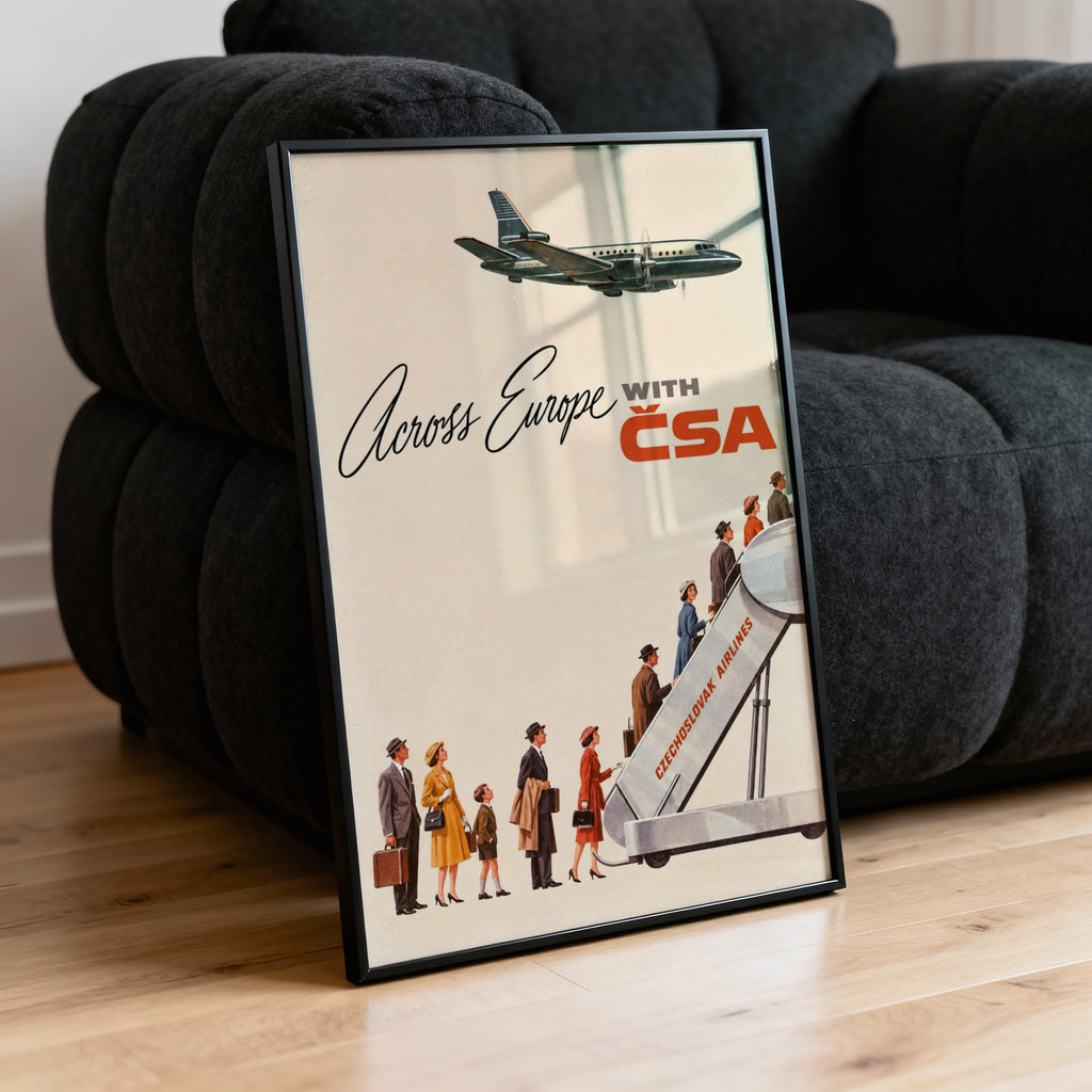 Vintage Czechoslovak Airlines Poster, Retro Travel Wall Art