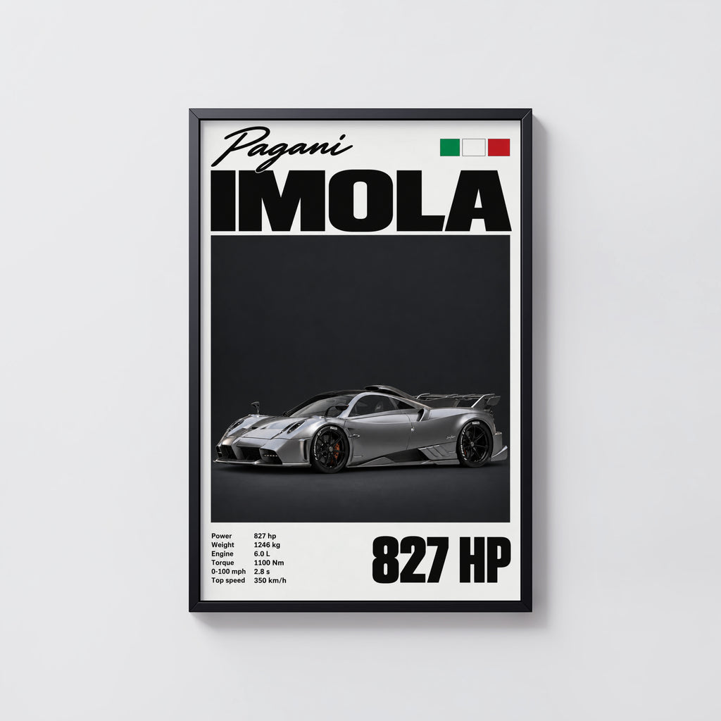 Vintage Pagani Imola Print, Supercar Wall Art