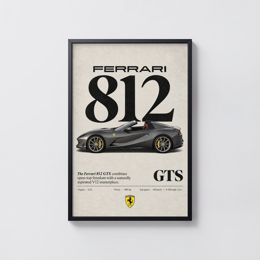 Vintage Ferrari 812 GTS Print, Supercar Wall Art