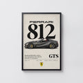 Vintage Ferrari 812 GTS Print, Supercar Wall Art