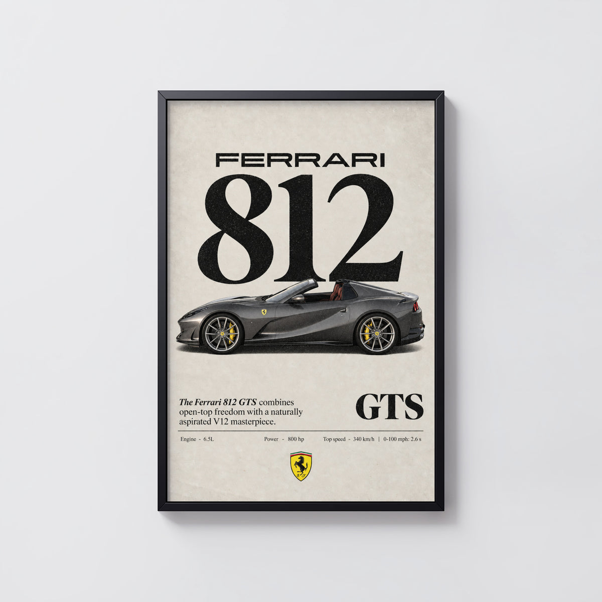 Vintage Ferrari 812 GTS Print, Supercar Wall Art