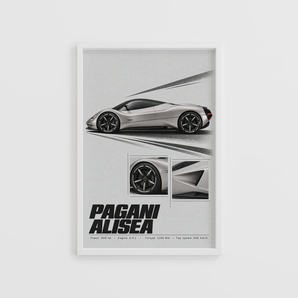 Vintage Pagani Alisea Print, Car Poster, Supercar Art