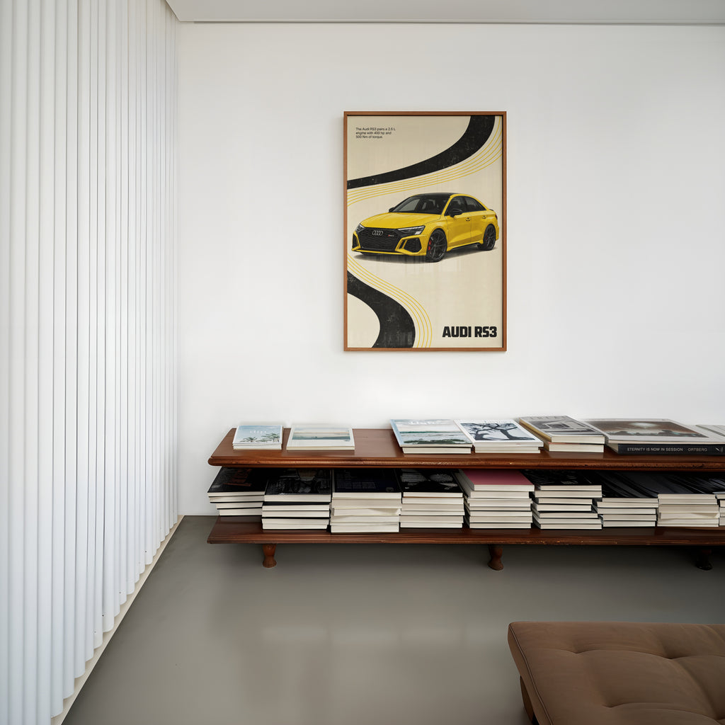 Vintage Audi RS3 Print, Yellow Sports Car Wall Art