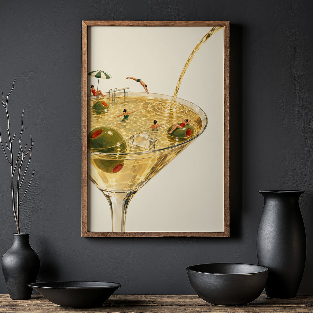 Vintage Martini Pool Print Poster, Cocktail Wall Art