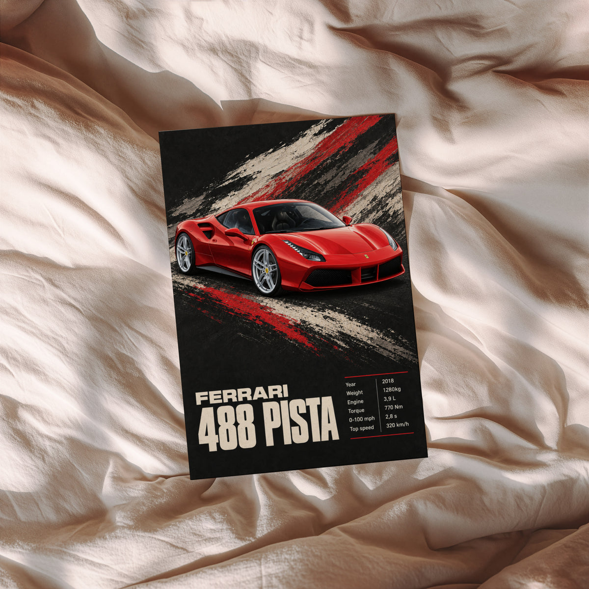 Vintage Ferrari 488 Pista Print, Car Wall Art