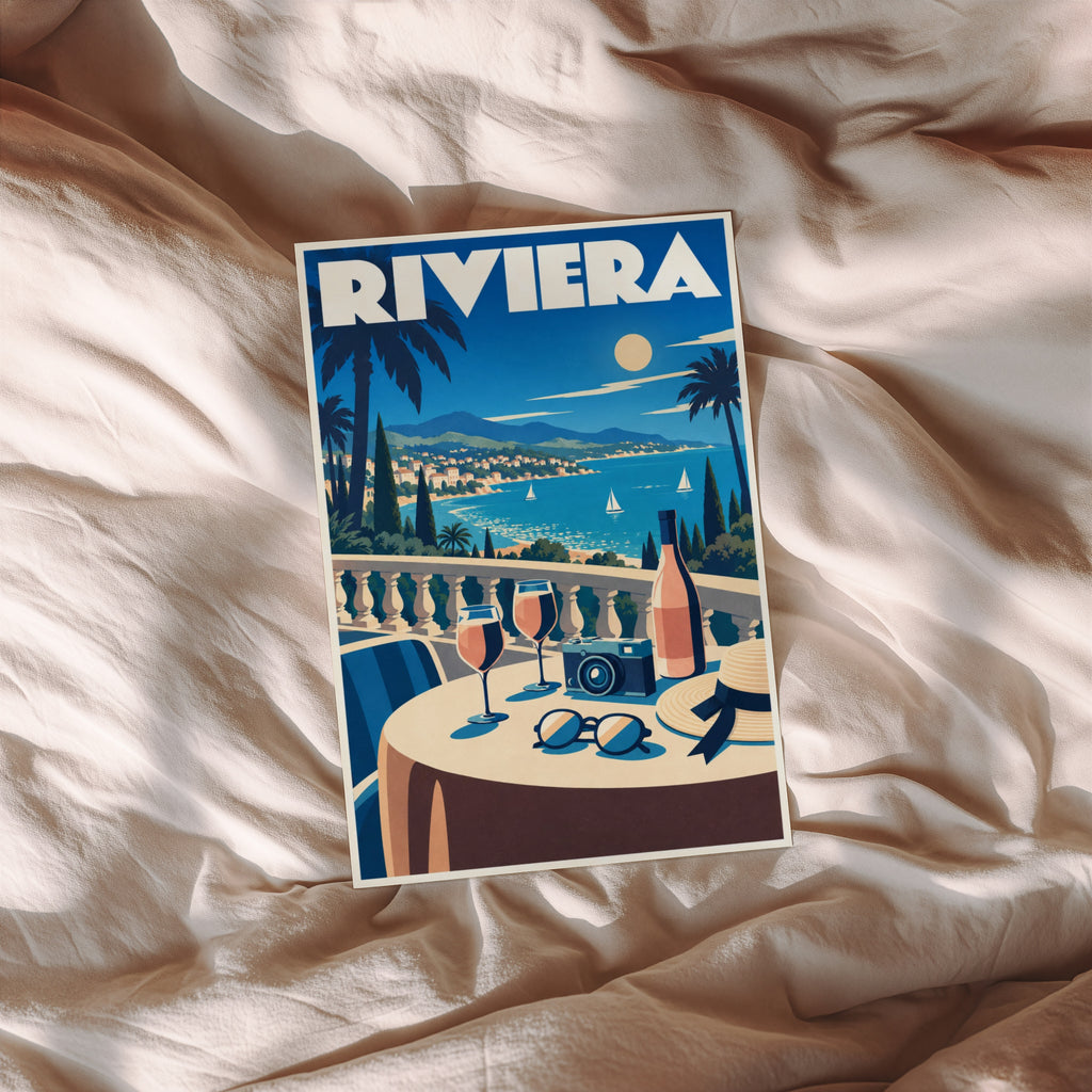 Vintage Riviera Poster, Art Deco Wall Art, Travel Print