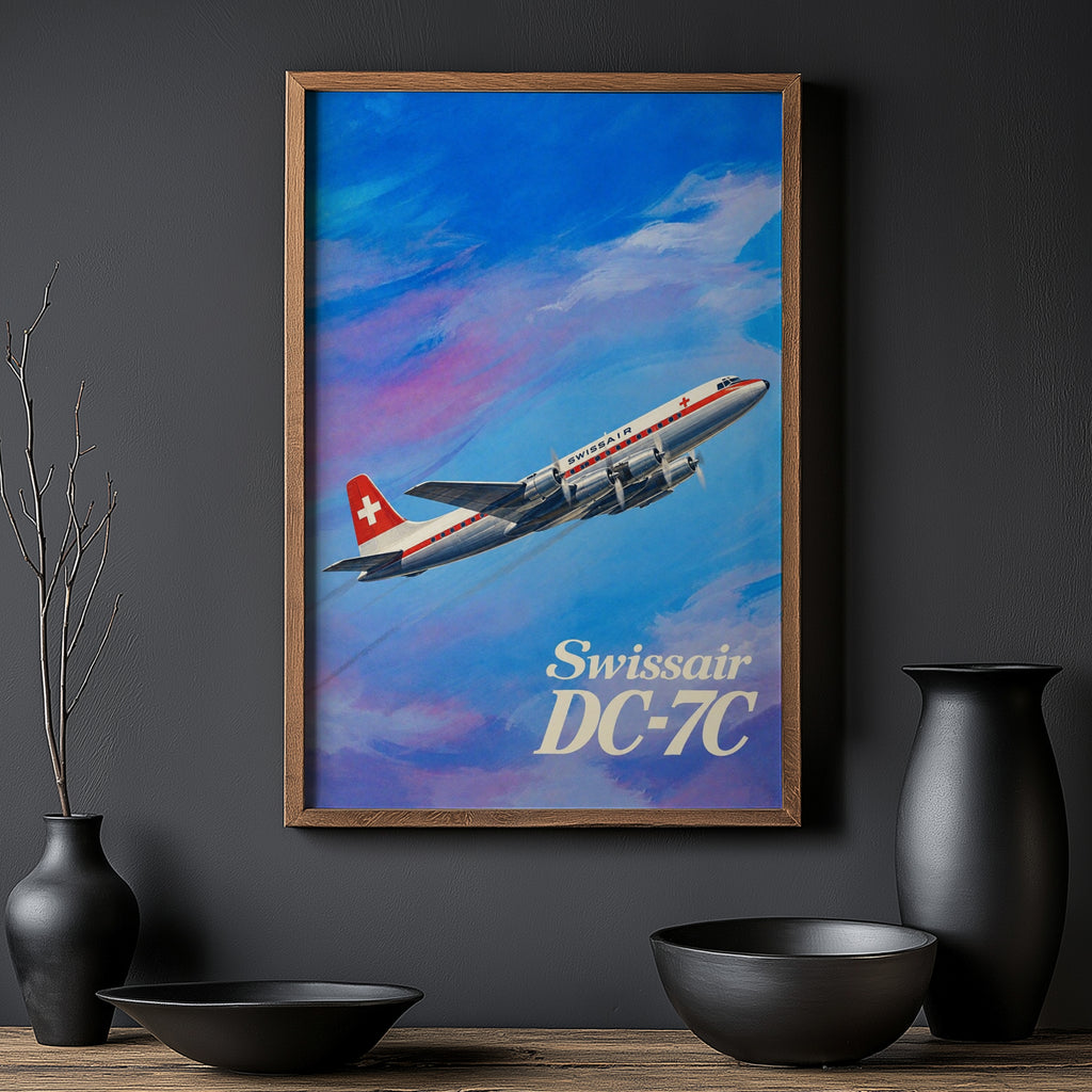 Vintage Swissair DC-7C Poster, Aviation Wall Art, Print