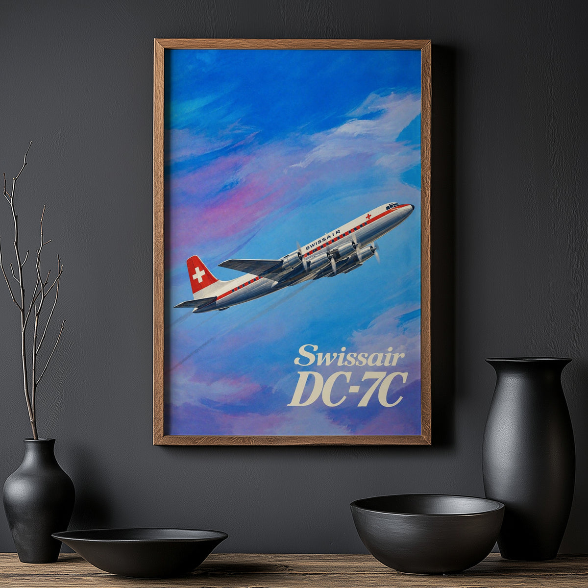 Vintage Swissair DC-7C Poster, Aviation Wall Art, Print