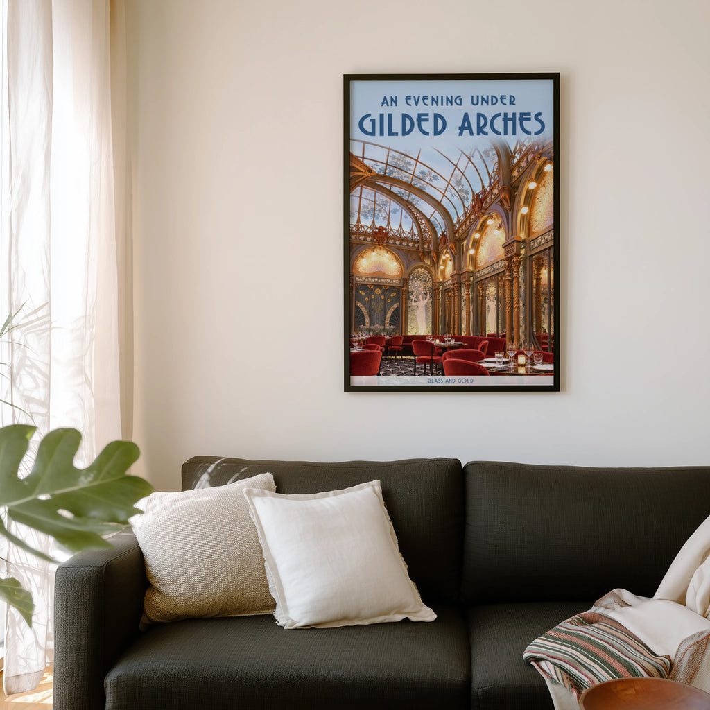 Vintage Art Deco Restaurant Poster, Gilded Arches Wall Art