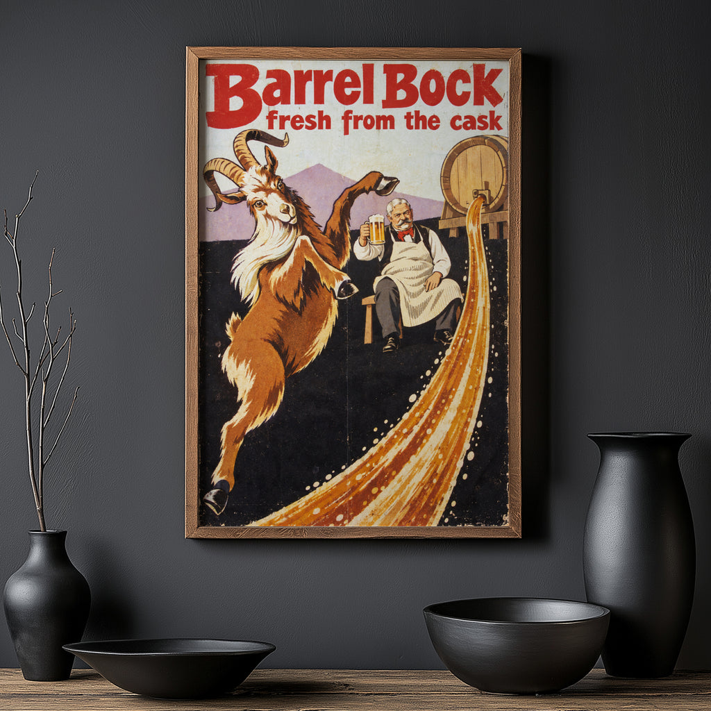 Vintage Barrel Bock Beer Print, Goat Beer Poster
