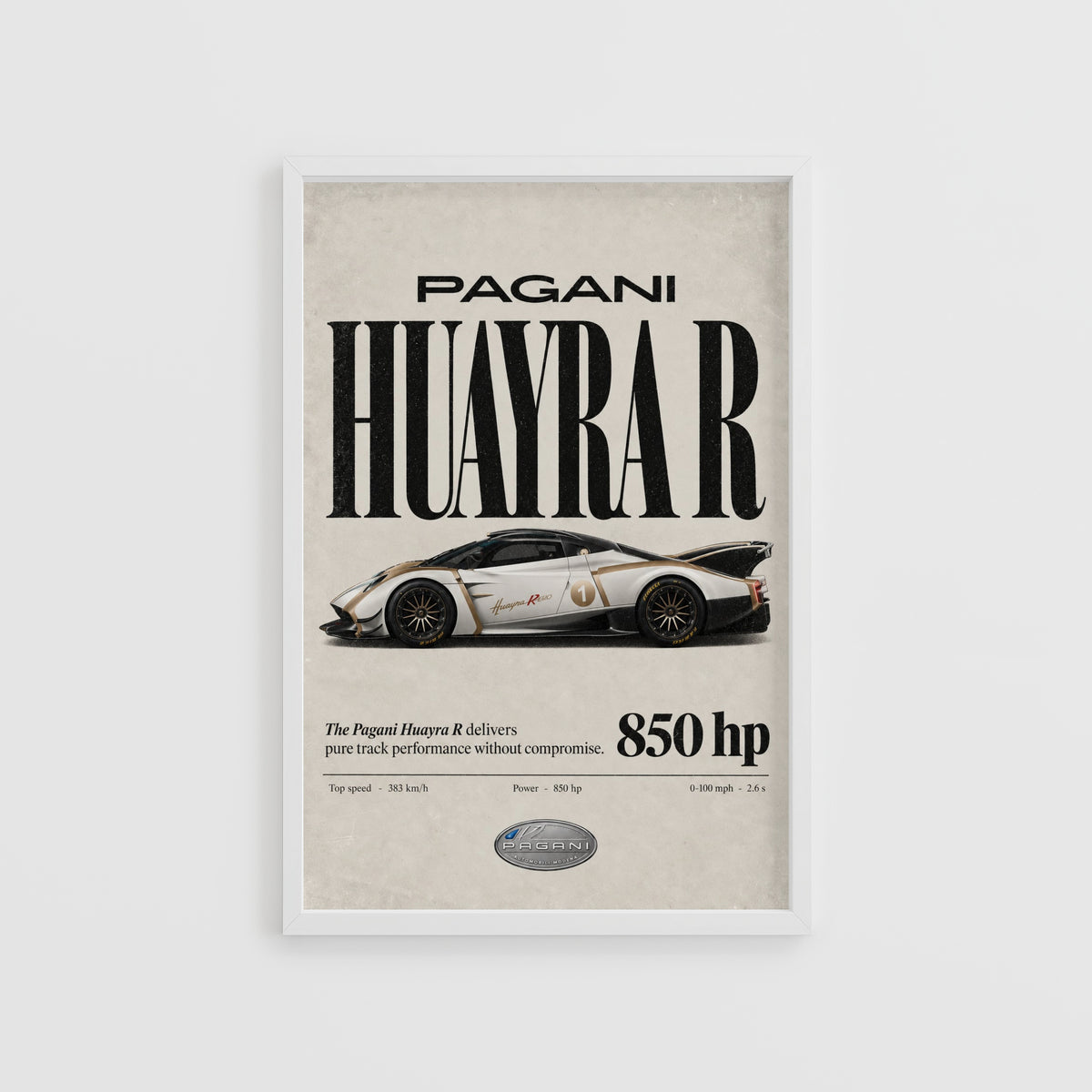 Vintage Pagani Huayra R Print, Supercar Wall Art
