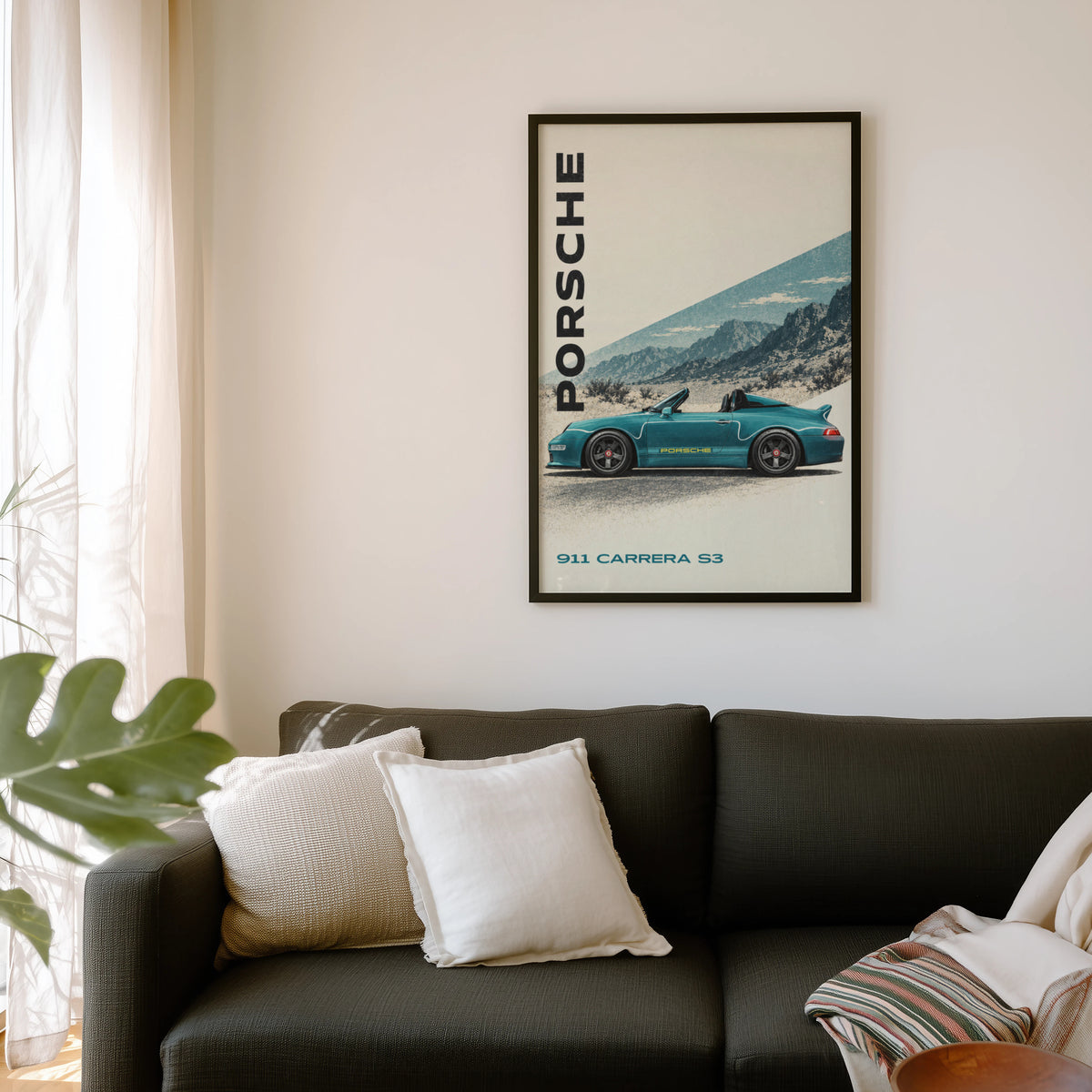 Vintage Porsche 911 Carrera S3 Print, Teal Car Art