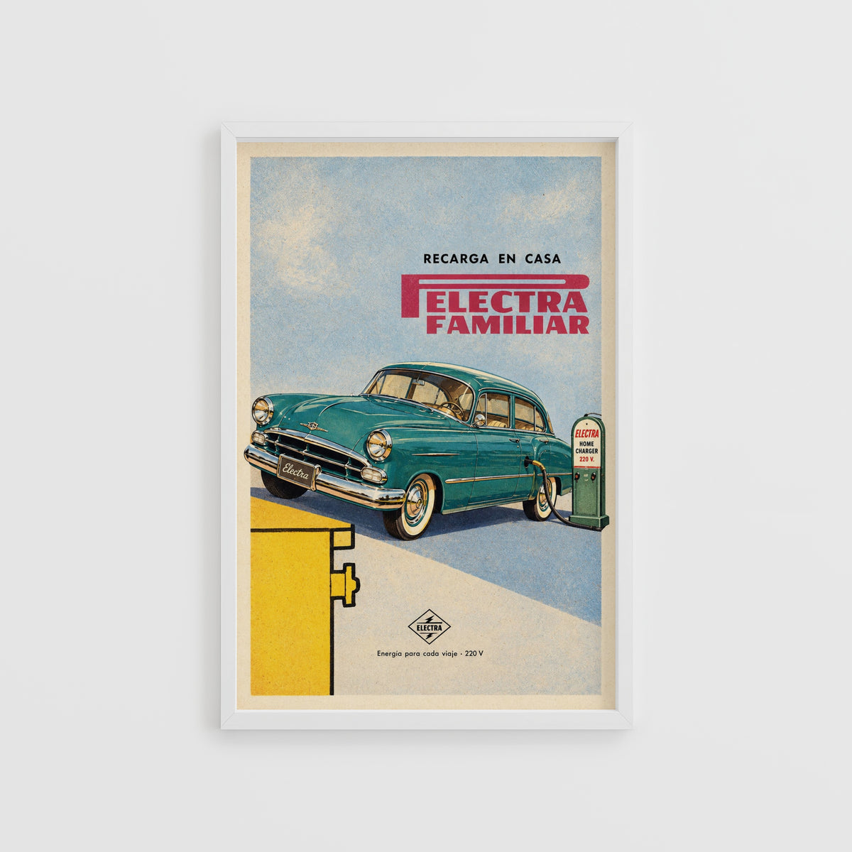 Vintage Teal Car Poster, Retro Advert Wall Art, Print