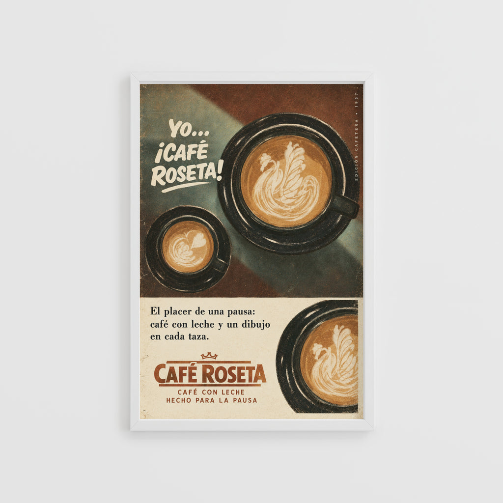 Vintage Coffee Print Poster, Latte Art Kitchen Wall Art