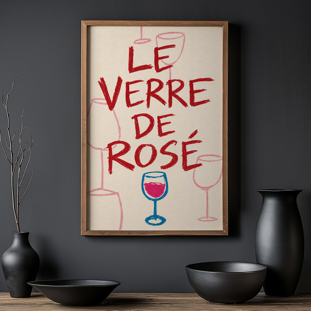 Vintage Le Verre de Rose Print Poster, Wine Wall Art